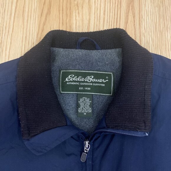 Vintage Eddie Bauer Bomber Jacket Mens Medium Blue Outdoor Zipup - Picture 2 of 11